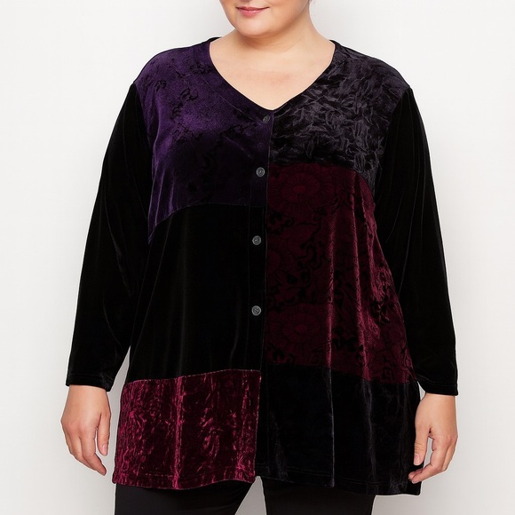 Bechamel Velvet Patchwork Tunic Top 2X Boho Artsy - Picture 1 of 10